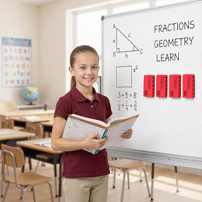 OWLKELA 8Pcs Whiteboard Erasers, Magnetic Dry Erase Eraser Ideal for School, Office, Classroom and Home, Red