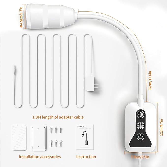 Wall Mounted Reading Light with Wave Sensor/Touch Switch, 5 Color & 5 Level Dimmable Touch Bed Lights for Reading with USB C Output, Eye-Care Reading Light for Bed,Heaboard, Dorm, Bedroom(White)