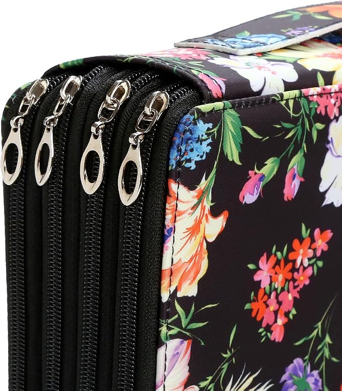 300 Slots Colored Pencil Case Organizer, 4 Layer Bag | Twill Oxford fabric,103 elastic loops,detachable handle,for travel,home storage,drawing tools,creative gifts