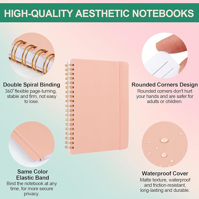 Utron 3 PCS Small Spiral Notebook 5x7, Notebooks for Note Taking, Pink Spiral Journal Notebook, Work Notebook Small Notebooks 5x7 with Strap, Cute Notebooks for Women 70 Sheets/Note Books