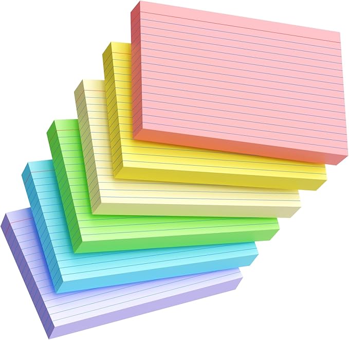 YIZUUN Colored Index Cards 5x8, 120 Count, 6 Color Large Index Cards Ruled, Flash Cards for Studying, large note cards 5x8 for Studying, Recipes, Memo Cards, Office Supply, DIY, Presentation