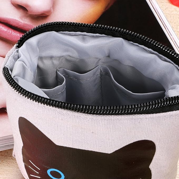 Telescopic Pencil Pouch Standing Pen Holder Cute Pencil Bags Stand Up Pen Case Cartoon Pencil/Pens Storage Box Canvas+PU Stationery Organizer Makeup Bag with Zipper Closure (Gray)