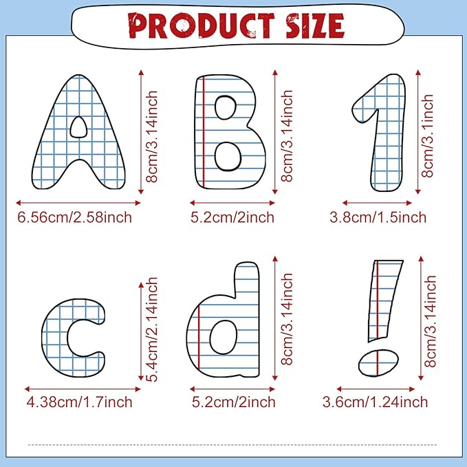 221 Pcs Lined Notebook Bulletin Board Letters, Round Alphabet Number Punctuation Symbol Combo Letter Cutouts, Composition Classroom Decor for Summer School Chalkboard Whiteboard Poster Wall