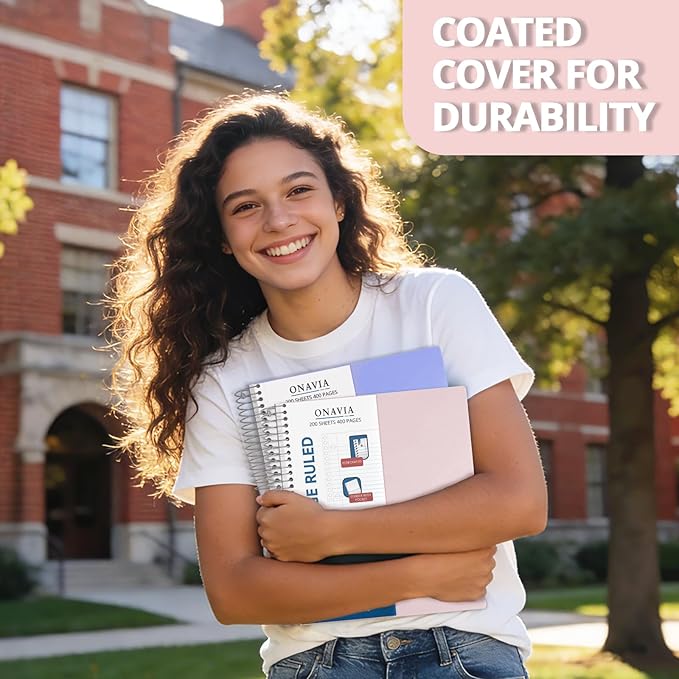 ONAVIA 5 Subject Spiral Notebook, 6 Pack, College Ruled, 9 x 11 in, 200 Sheets, Bulk Classroom Notebooks for Teachers and High School Students, Assorted Colors