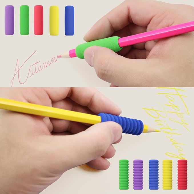 Pencil Grip Soft Foam Pencil Grips for Handwriting 1.5 Inch Comfort Pencil Holder for Writing Aid 5 Color (15 Pcs Annular)