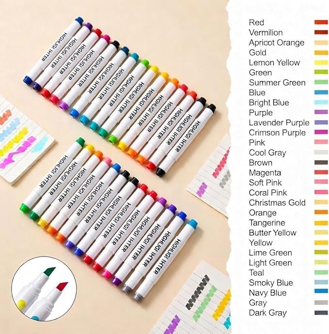 15 Count Dual-Tip Highlighters, Pastel Colors Fine & Bold Tip, Quick-Dry Non-Bleeding Highlighter Markers for Bible Journaling,School,Office,Notes (15 colors highlighters - Iridescent Color)
