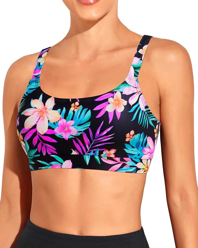 Tempt Me Women Sports Bra Bikini Tops Scoop Neck Bathing Suits Top Padded Swim Crop Tops Only