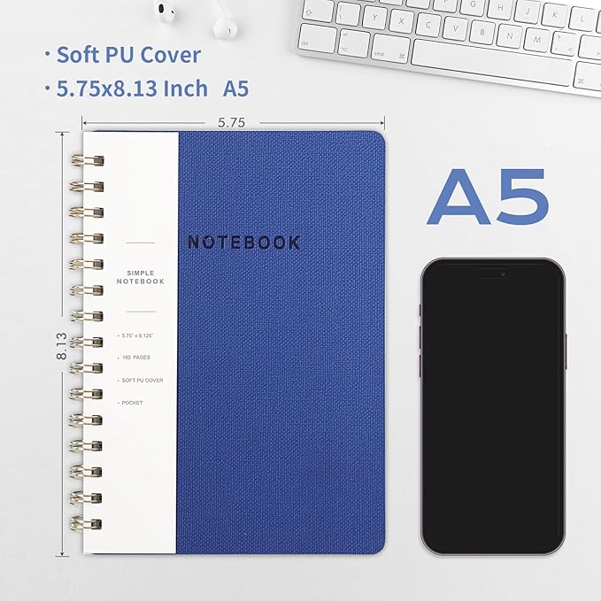 Spiral Notebook-5.75" x 8.125" College Ruled Journal with Inner Pockets and 160 Pages,PU Leather Cover Business Journal, Twin-Wire Binding Notebook Perfect for Office & Home School Supplies 2 pack NavyBlue/Green