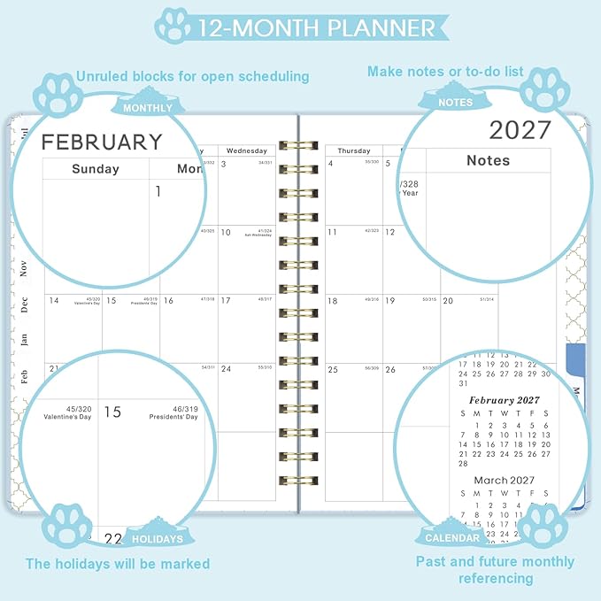 Planner 2026-2027 - Academic Planner 2026-2027, 26-27 Weekly & Monthly Planner with Tabs, Jul. 2026 - Jun. 2027, 6.5" x 8.5", Hardcover with Back Pocket + Thick Paper + Banded, Twin-Wire Binding - Cute Dogs