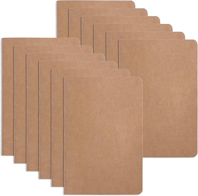 Blue Summit Supplies Travel Journals, Bulk 12 Pack Journal Set with Dotted Grid Paper, Lightweight Journal with Kraft Paper Covers, 8.25” x 5.5” (21cm x 14cm), 60 Pages, Set of 12