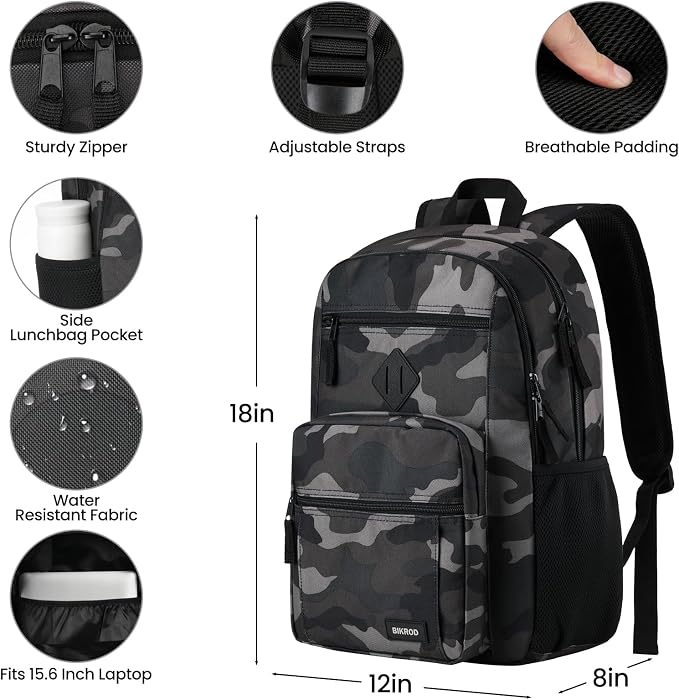 BIKROD Backpack for Men and Women, Lightweight Casual School Backpack for Teens Boys and Girls, Daily-use Travel Laptop Backpack with 15.6 Inch Notebook, High School Bookbag