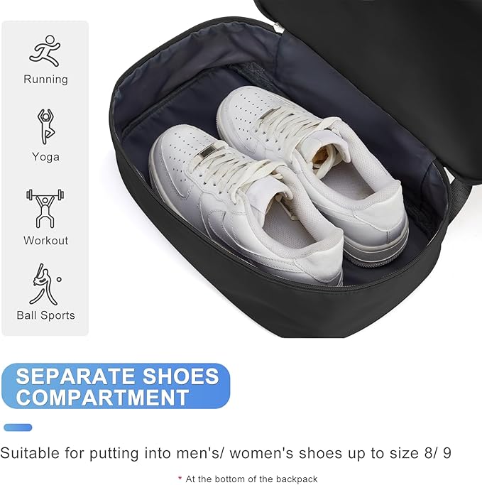 coofay Gym Backpack For Women Waterproof Backpack With Shoe Compartment Lightweight Travel Backpacks Black Sports Backpacks Large Gym Bag