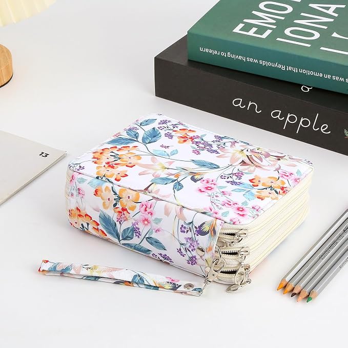 72 Slots Pencil Case Organizer w/Removal Handle Strap | 3-Layer Zipped Pencils Box Large for Colored Pencils Watercolor Pencils for Office and Travel for Artist