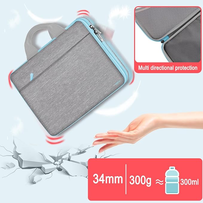 Hseok Laptop Case 13.3-14 inch Sleeve, TSA Computer Handbag Water-Resistant and Shockproof Bag Compatible with MacBook Pro/Neo 14", Mac Air/Pro 13.3" and 13"-14" Notebooks Chromebooks,Light Gray-Blue