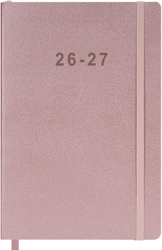 26-27 Academic Planner - Weekly and Monthly Planner, Jul 2026 - Jun 2027, Holidays, Contacts and Notes Pages, Vegan Leather Cover, Elastic Closure, 5.5”x8.25”, Rose Gold