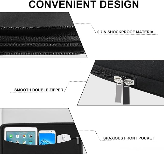 Laptop Case 15.6 inch, Shockproof Protective Laptop Cover Briefcase Carrying Computer Bag with Accessory Pocket, Portable Computer Sleeve Compatible with MacBook, HP, Dell, Lenovo, Asus, Black
