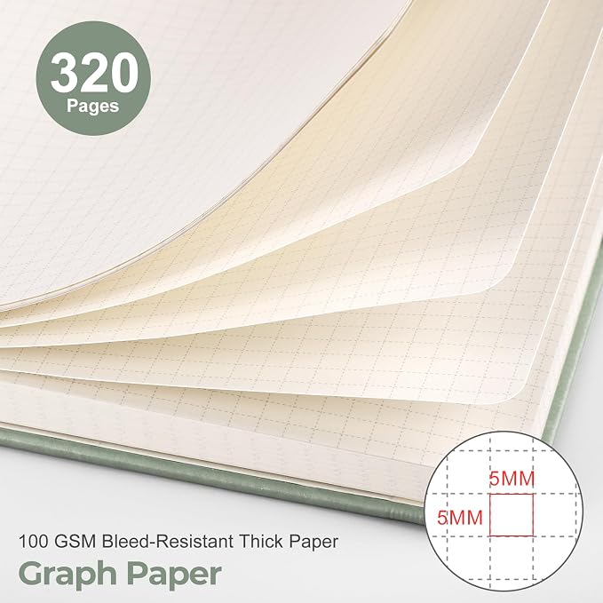 EMSHOI Graph Grid Journal Notebook, 320 Pages, A5 Size (5.7'' x 8.3'')