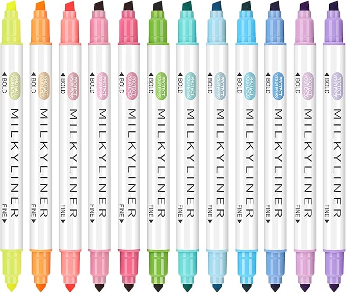 HANKU Pastel Highlighters 12 Pack, Dual Tip No Bleed Bible Highlighters Assorted Colors, Pastel Highlighter Markers for Bible Study Journaling Back to School Office Supplies