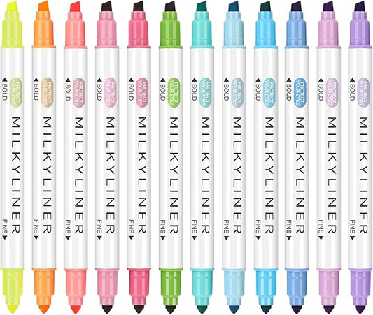 HANKU Pastel Highlighters 12 Pack, Dual Tip No Bleed Bible Highlighters Assorted Colors, Pastel Highlighter Markers for Bible Study Journaling Back to School Office Supplies
