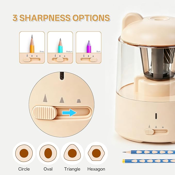 Electric Pencil Sharpener, Auto Stop Fast Sharpen in 3s, Battery Powered Pencil Sharpeners for No.2 & 6-8mm Colored Pencils, Cute Rechargeable Pencil Sharpener for Classroom/Office/Home (Pink)