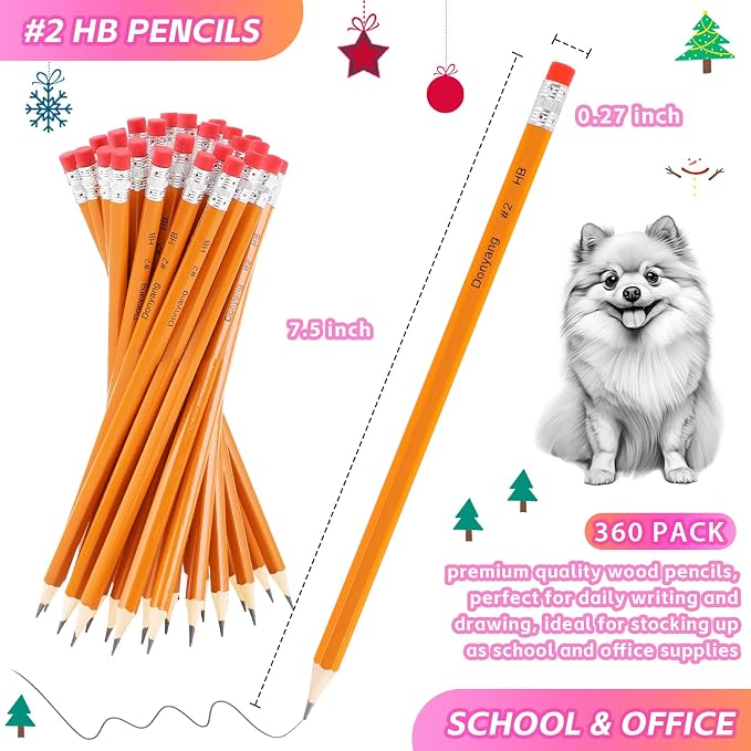 360 Pack #2 Pencils Bulk, Pre Sharpened Pencils #2, Back to School Supplies | Number 2 Pencils with Erasers for Writing, Drawing, Sketching, Teacher Office Essentials, Art Supplies for Adults Kids