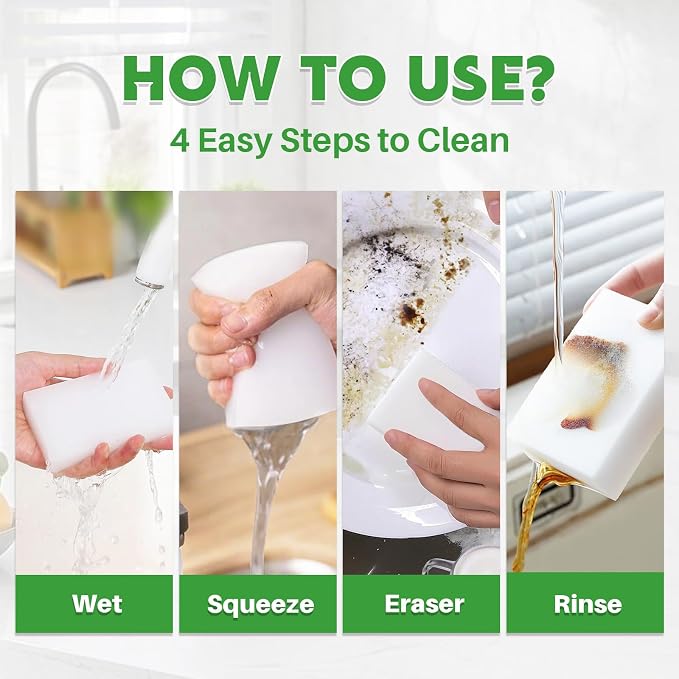 Magic Sponge Eraser 100 Pack, GRS Certified Melamine Sponge