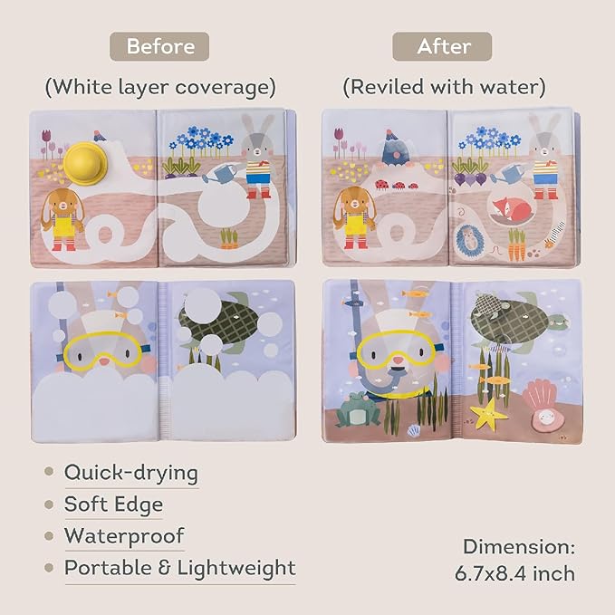 Taf Toys water reveal pad with Magic Stamp Interactive Reusable Water-Reveal Activity book for Toddlers 18 month, Non-Toxic & Quick-Drying Baby water magic for Toddler and Infants, Perfect Shower Gift
