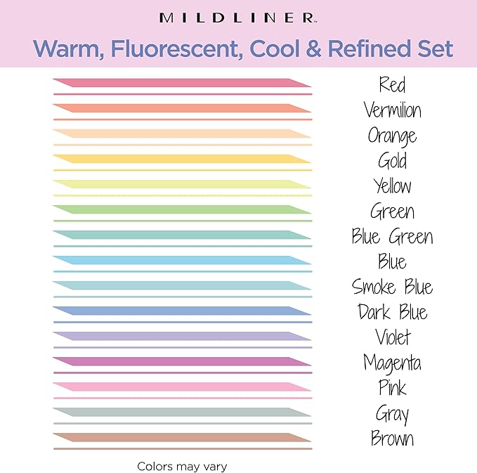 Zebra Pen Mildliner Dual-Tip Highlighter Marker Set, Broad and Fine Point Tips, No Bleed, Ideal for Bible Highlighting, Journaling, School and Office Supplies, Assorted Ink Colors, 15-Pack (78115)