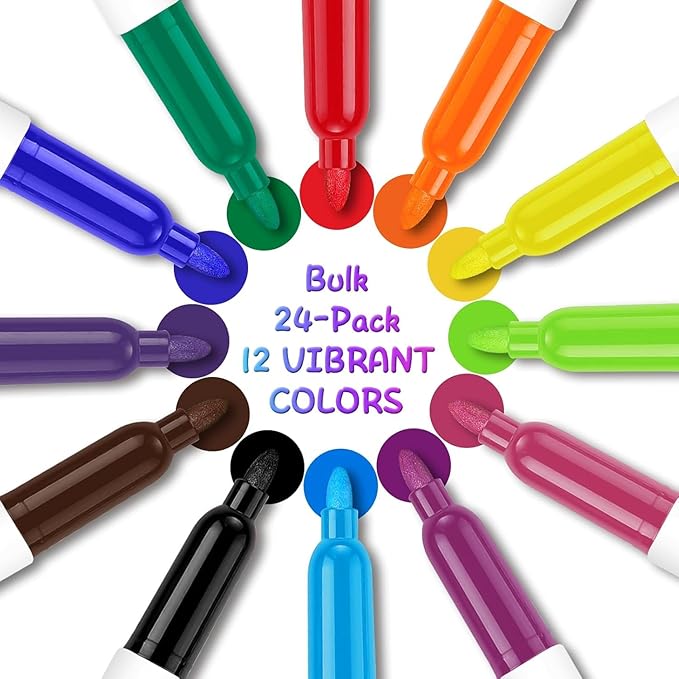 SFAIH Dry Erase Markers Fine tip 12 Colors, 24 Pack (2 Dozen) - Low Odor Whiteboard Markers for Office Teams, Study Groups, Home Schooling, Paper Markers for Kids | 5 Sizes:12/24/48/72/144 Packs