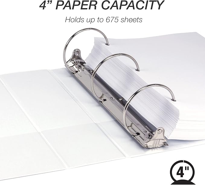 Samsill 4 Inch 3 Ring Binders, Economy Round Ring, Clear View Cover, 675 Sheet Capacity - for School, Home, Office - White, 6 Pack