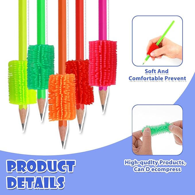 Ymapinc Reusable Squishy Grips for Pencils Kids Handwriting, 10pcs Universal Ergonomic Writing Aid, Soft Pencil Cushion Grip,Colorful Grips for Pencils for Kids Students Preschoolers