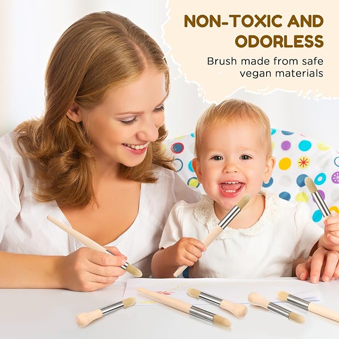 Sinload 8 Pcs Watercolor Paint Brushes for Kid Baby Toddler Jumbo Brushes with Chubby Wood Handles Easy to Grip Round Paintbrushes Non Toxic Vegan Bristles for Painting Art Supplies Craft Projects