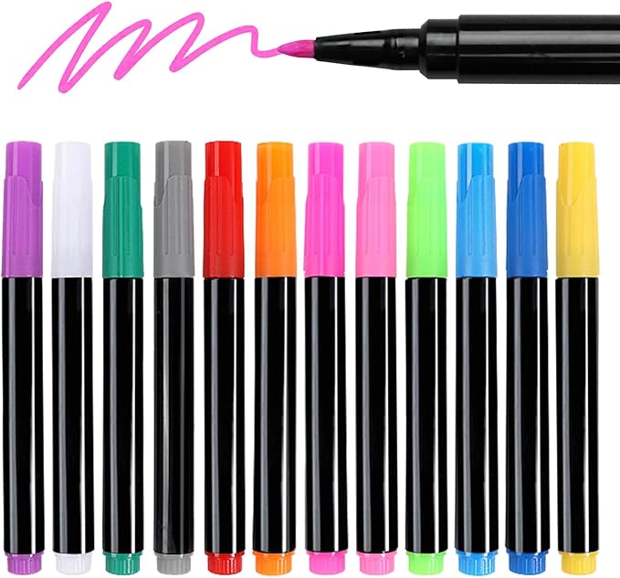 Signsxcel12-Color Liquid Markers for Led Note Board, Compatible with Light Up Drawing Board, Windows, Blackboard, Glass, Neon Erasable Markers,Wet or Dry Erase Markers Fine Tip