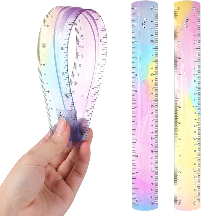 2 Pieces Flexible Ruler, Mabor 12inch Plastic Ruler Shatterproof Straight Edge Ruler Soft Bendable Ruler for School Classroom Office Kids & Adults