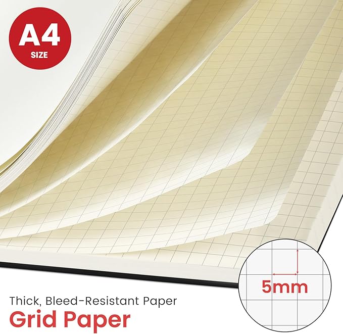 Taja Spiral Graph Notebook, 8.5"x11" Notebooks for Work, Large A4 Journal for Women & Men, Grid Notebook, Journaling Notebook for Writing, Plastic Cover Spiral Journal, Black