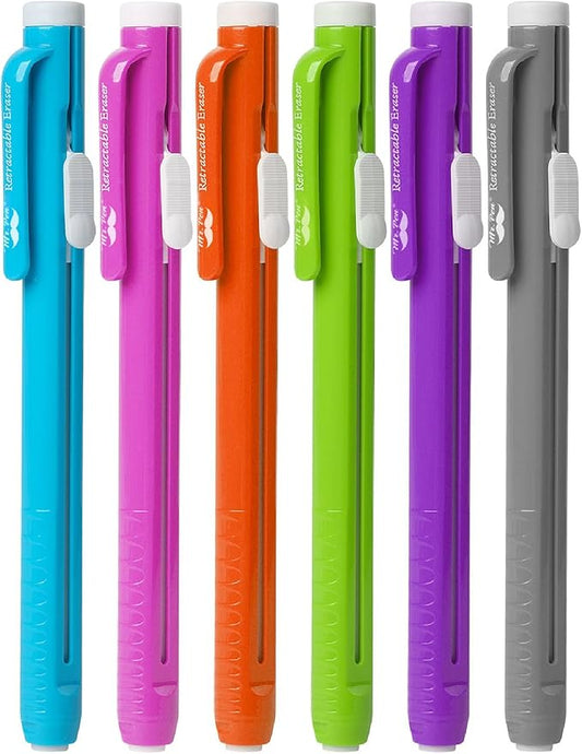 Mr. Pen- Retractable Mechanical Eraser Pens, 6 Pack, Vibrant Colors, Latex-Free Precision Pencil Erasers for Artists, Students, Drawing, Sketching & Drafting