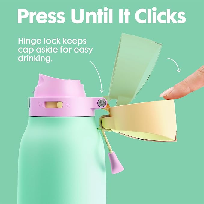 Meoky 24 oz Slim Insulated Water Bottle: 2-in-1 Locking Lid, Lime | Leak Proof, Straw and Spout, 24 Hours Cold, Top Handle, BPA Free, Stainless Steel Water Bottle for Adults Teens Sports Travel
