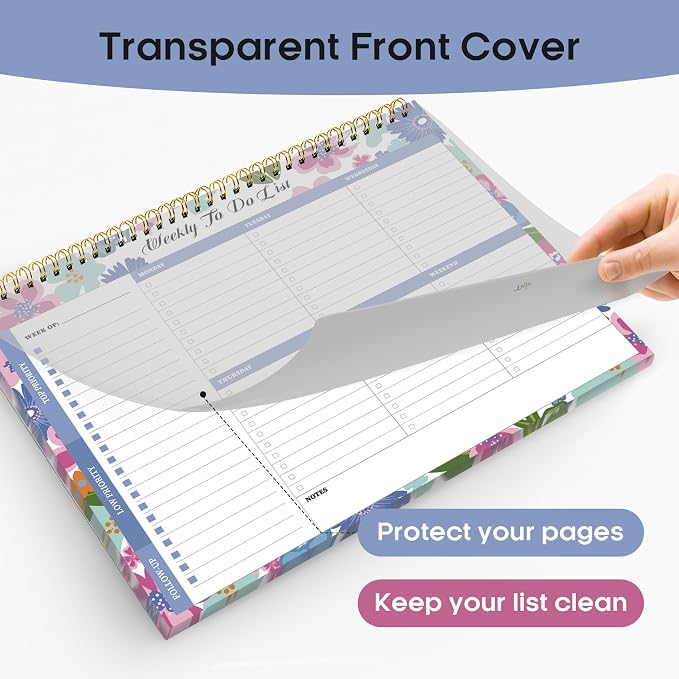 Weekly To Do List Notepad with 52 Undated Sheets（8.5"×11"）- Weekly Desk Planner for Women & Man, Work and Home - Bright Garden