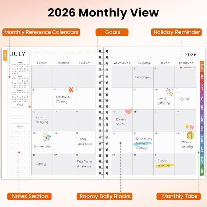 Oucaru Academic Planner 2026-2027, Weekly & Monthly Calendar with Hourly Schedule, July 2026 - June 2027, 8.5" x 11" Hardcover Agenda with Laminated Tabs for Student Teacher School Office Supplies