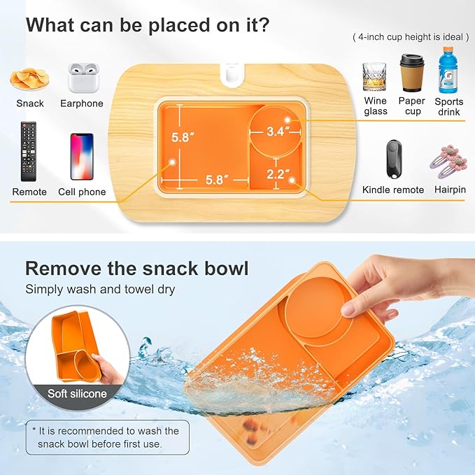 ERGONOV Tablet Pillow Stand for Lap Use with Snack Bowl and 360° Rotating Arm, Adjustable iPad Holder for Bed, Couch, and Recliner, Compatible with 4.7"-13" Kindle, iPad, Tablet, Phone,Orange