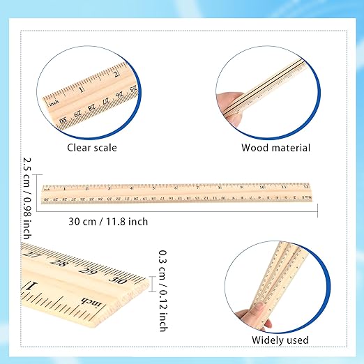 80 Pcs Wooden Ruler Bulk 12 Inch Measuring Wooden Tools with 2 Scales for Students School Teacher Office Handcraft Carving Painting
