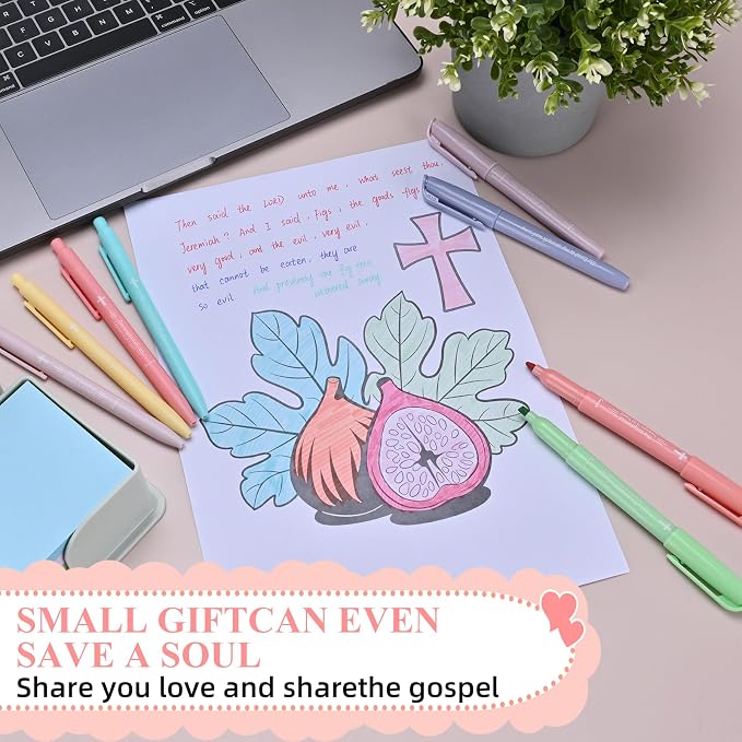 7-ackz Bible Highlighters Assorted Colors and Gel Pens Set, 8 Pastel Highlighter Markers 8 Colored Ink Gel Pens, 75 Tabs, No Bleed, Quickly Dry for Bible Study, Motivational Gift for Christians
