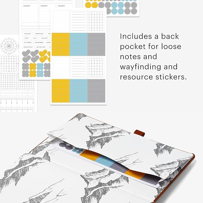 Stone Journal Explorer Notebook – A5 Waterproof Paper Field Journal, Vegan Leather Hardcover, 144 Pages Alternating Ruled & Dot Grid, Back Pocket, Weather-Resistant (Tan Brown)