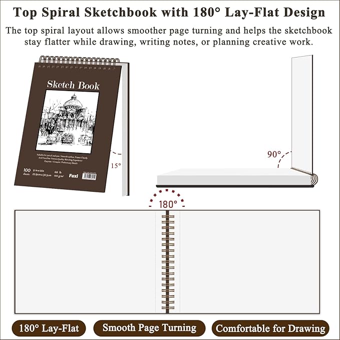 9"X12" Sketch Book Bulk, Top Spiral Bound Sketch Pad, 3 Pack 100 Sheets Each (68lb/100gsm), Acid Free Art Sketchbook Artistic Drawing Painting Writing Paper for Kids Adults Beginners Artists