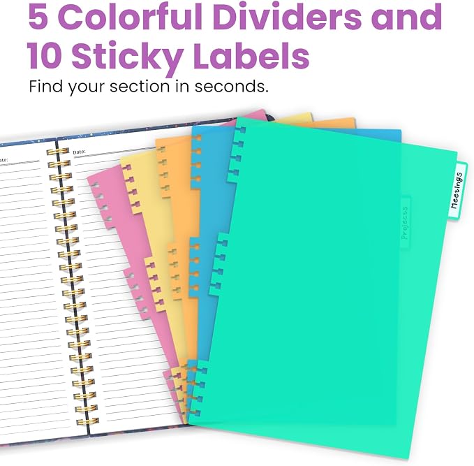 ZOTIA Large Spiral Notebooks for Work 5 Subject with Removable Dividers