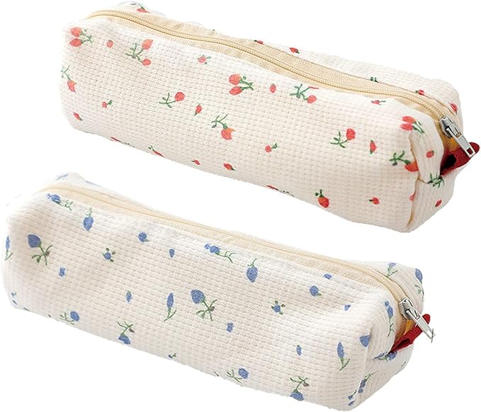 MOZXIRZ 2 Pcs Cute Pencil Case/ Pouch, Pencil Bag/Case Holder Floral Pen Holder Cosmetic Makeup Bag for Women (2Pcs Soft Flower)