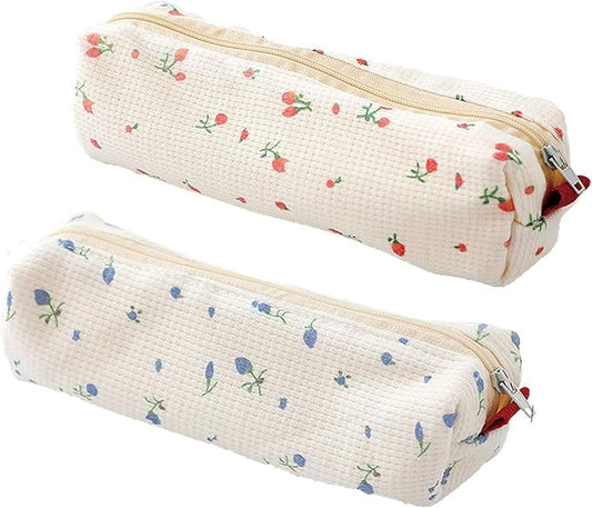MOZXIRZ 2 Pcs Cute Pencil Case/ Pouch, Pencil Bag/Case Holder Floral Pen Holder Cosmetic Makeup Bag for Women (2Pcs Soft Flower)