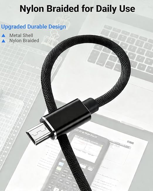 Mini USB Charger Cable for Texas Instruments TI-84 Plus CE/TI-84 Plus C Silver Edition/TI-89/TI-Nspire CX & CX CAS Graphing Calculators, Nylon-Braided 3FT Charging & Data Cord with Cable Tie