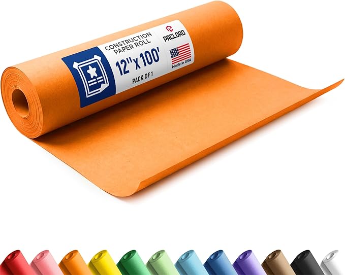 Orange Construction Paper Roll 12" x 100 ft – Made in USA – 12" Bulletin Board Paper for Classroom & School, Teachers & Kids