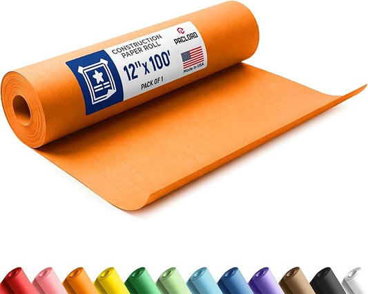 Orange Construction Paper Roll 12" x 100 ft – Made in USA – 12" Bulletin Board Paper for Classroom & School, Teachers & Kids